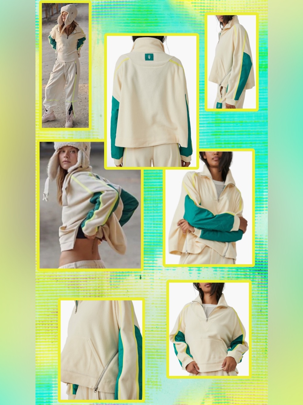 🆕 Free People Movement Arena Half Zip Pullover Sweatshirt Cream Combo Medium 🔥 - Picture 3 of 16